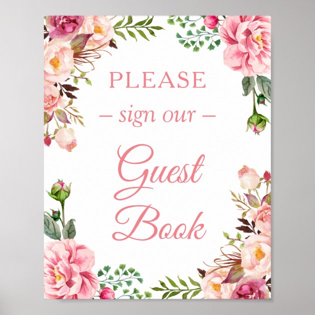 Sing Our Guestbook Stylish Blush Pink Floral