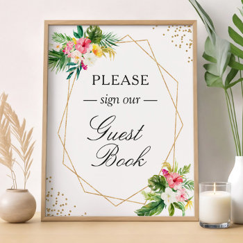 Sing Our Guestbook Tropical Floral Geometric Sign by CardHunter at Zazzle