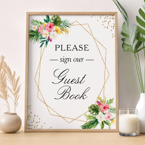 Sing Our Guestbook Tropical Floral Geometric Sign
