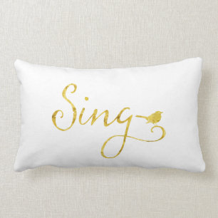 Sing Song Bird Gold Faux Glitter Metallic Sequins Lumbar Pillow