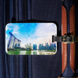 Singapore Asia Panorama View Watercolor Luggage Tag