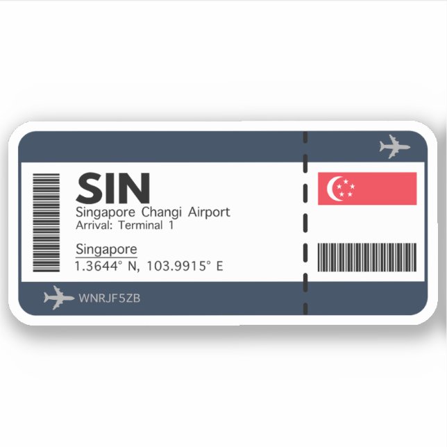 Singapore Boarding Pass - Airport Ticket Sticker (Front)