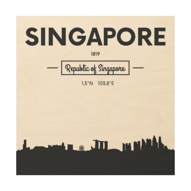 Singapore, China | City Coordinates Wood Wall Art (Front)
