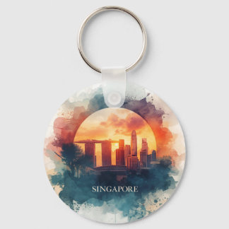 Singapore city retro Skyline Keychain