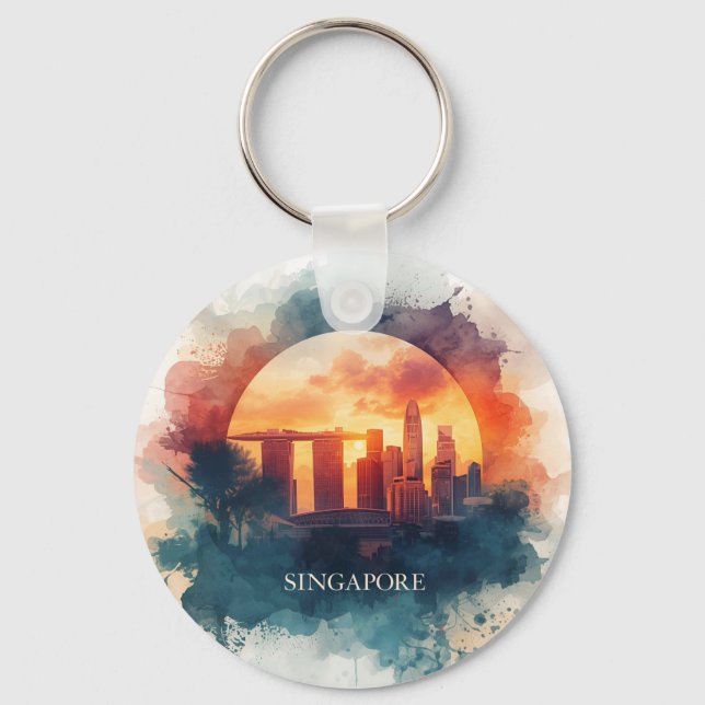 Singapore city retro Skyline Keychain (Front)