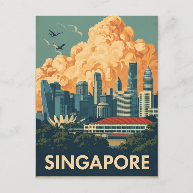 Singapore city retro Skyline Postcard (Front)