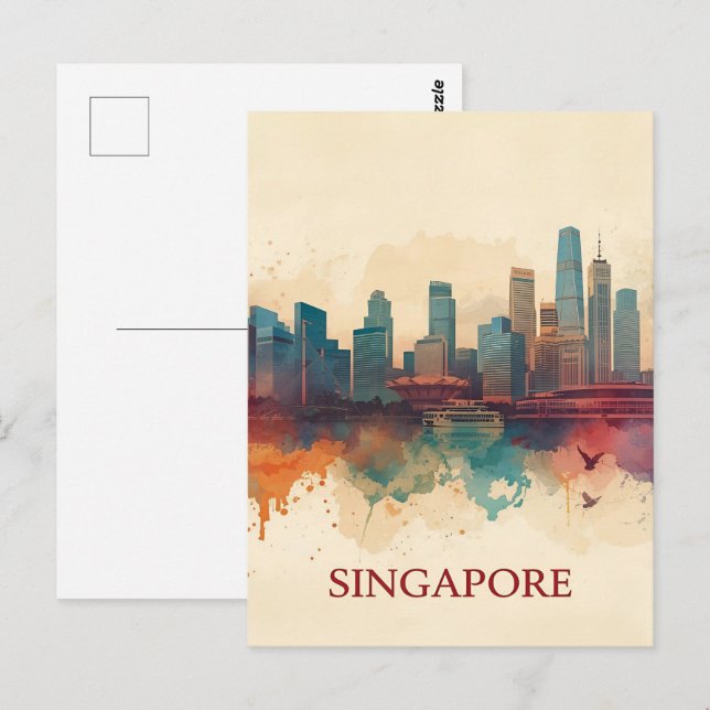 Singapore city retro Skyline Postcard (Front/Back)