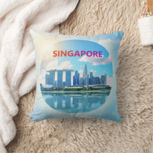 Singapore city retro Skyline Throw Pillow