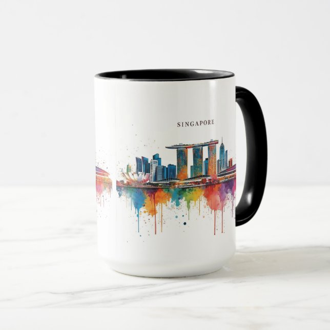 Singapore city retro watercolor Skyline Mug (Front Right)