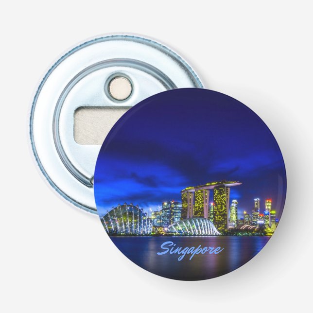 Singapore City Skyline At Night Bottle Opener (Front)