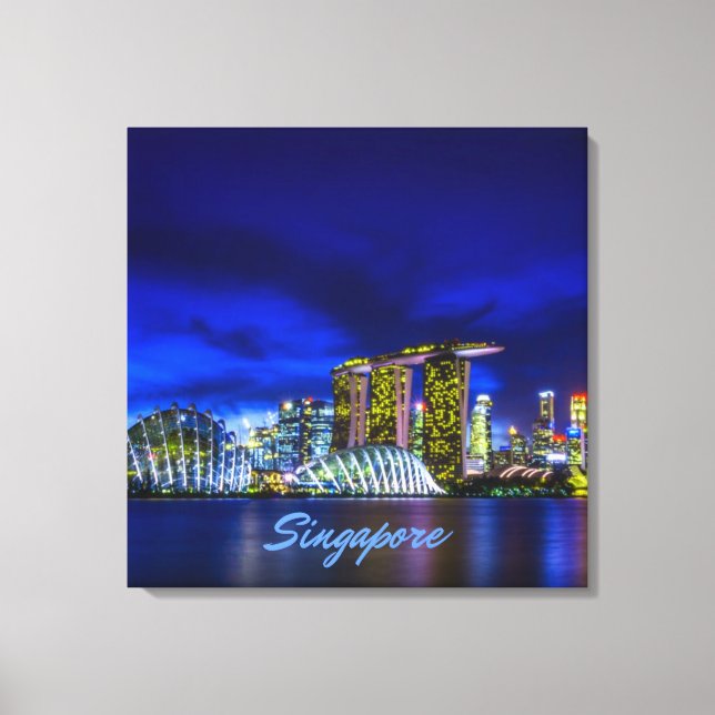 Singapore City Skyline At Night Canvas Print (Front)