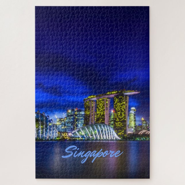 Singapore City Skyline At Night Jigsaw Puzzle (Vertical)