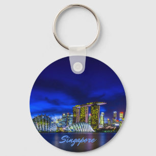 Singapore City Skyline At Night Keychain