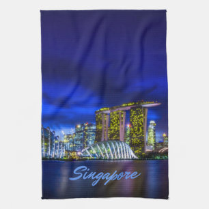 Singapore City Skyline At Night Kitchen Towel