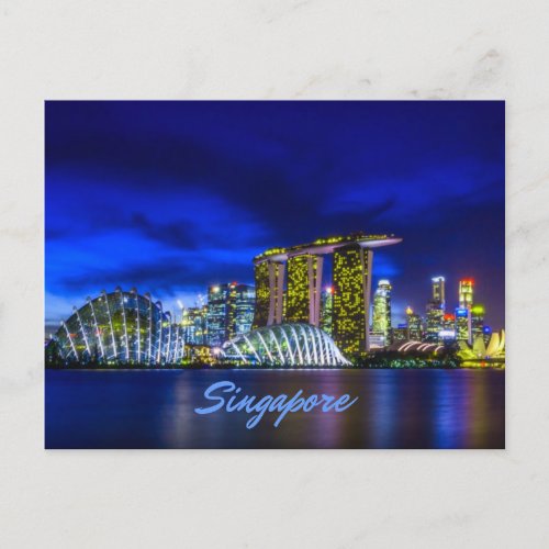 Singapore City Skyline At Night Postcard