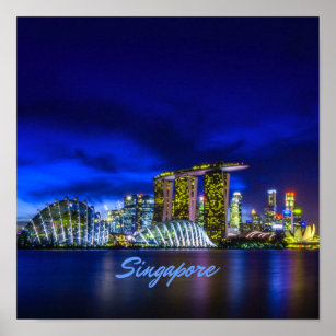 Singapore City Skyline At Night Poster