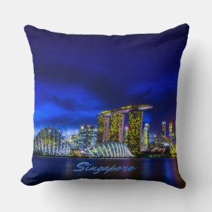 Singapore City Skyline At Night Throw Pillow