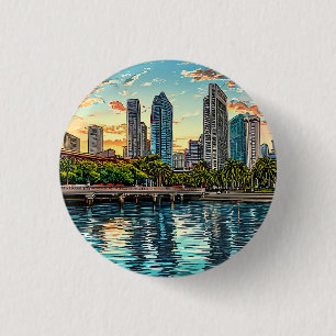 Singapore City Skyline Modern Travel Souvenir Button