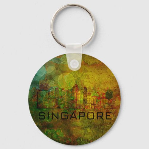 Singapore City Skyline on Grunge Background Illust Keychain