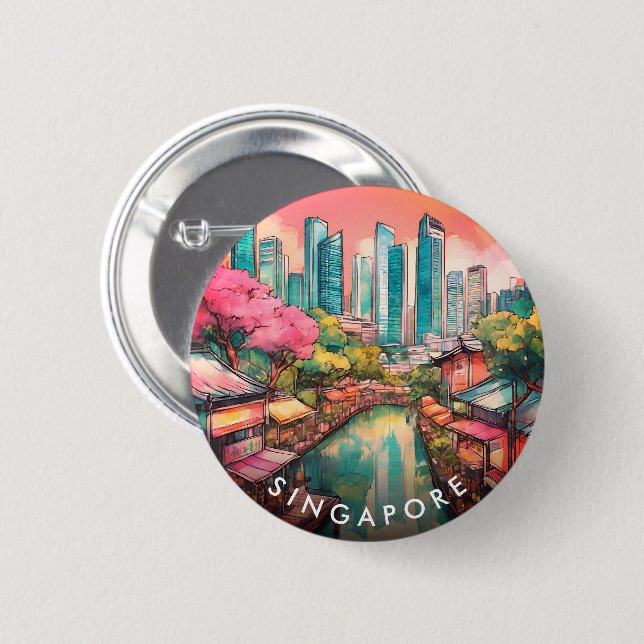 Singapore City View Colorful  Button (Front & Back)