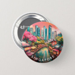 Singapore City View Colorful  Button