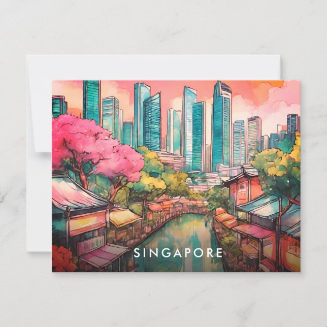 Singapore City View Colorful  Holiday Card (Front)