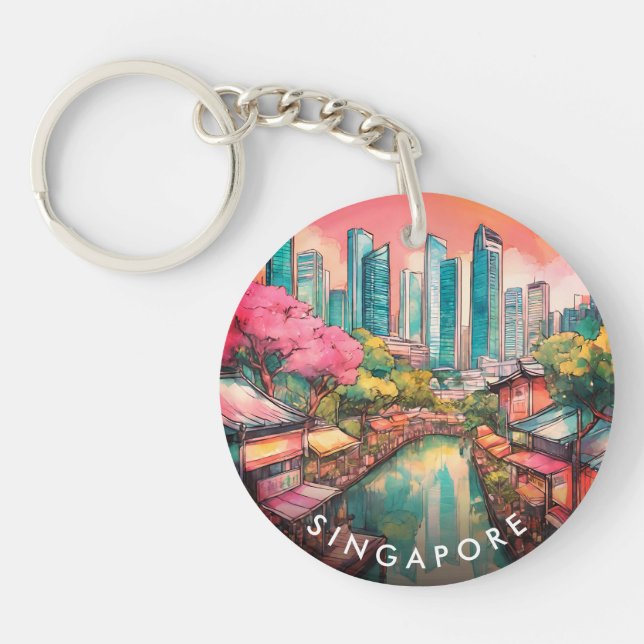 Singapore City View Colorful  Keychain (Front)