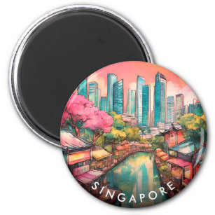 Singapore City View Colorful  Magnet