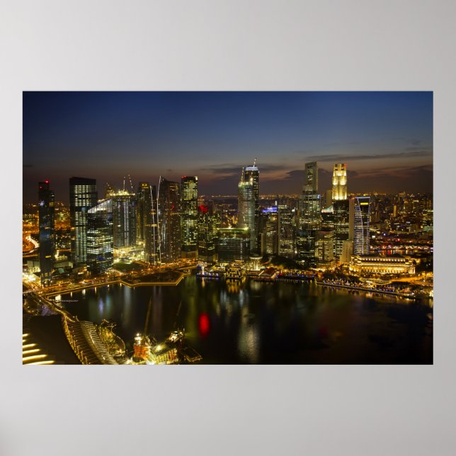 Singapore Cityscape along River at Night Poster (Front)
