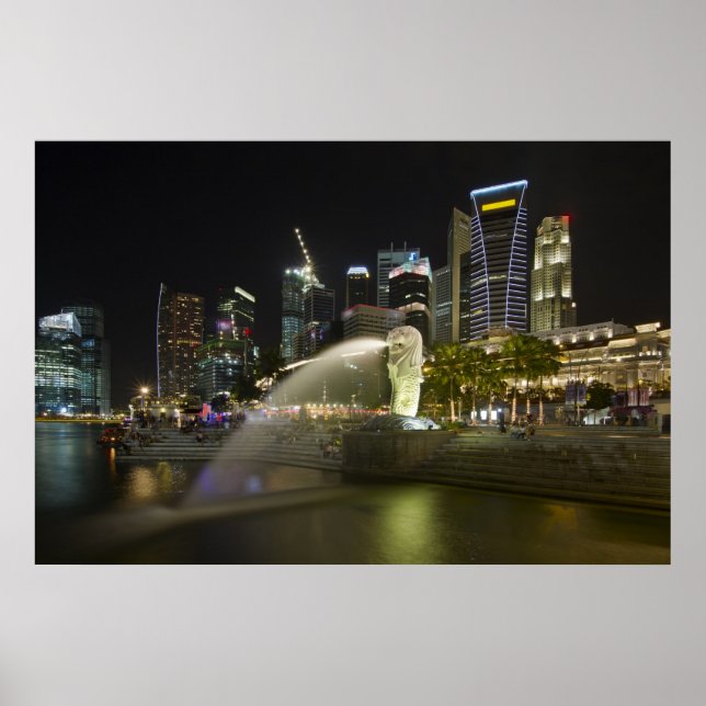 Singapore Cityscape along River at Night Poster (Front)