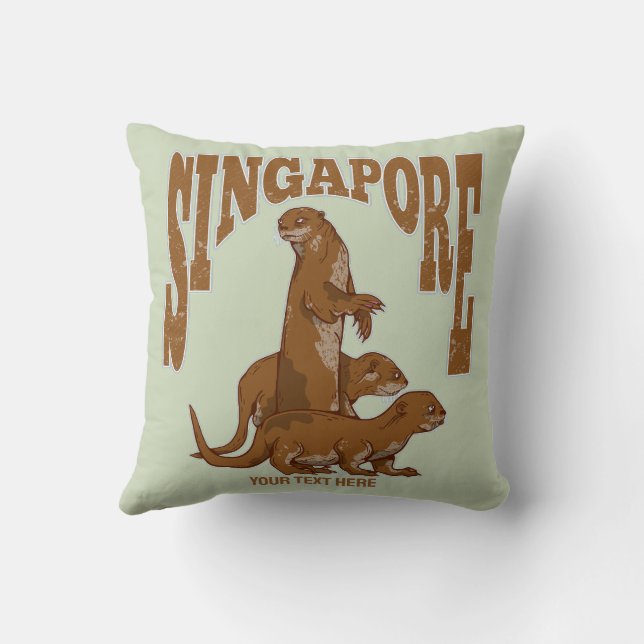 Singapore Cute Sea Otter family Throw Pillow (Back)