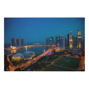 Singapore Downtown at Night Wood Wall Art