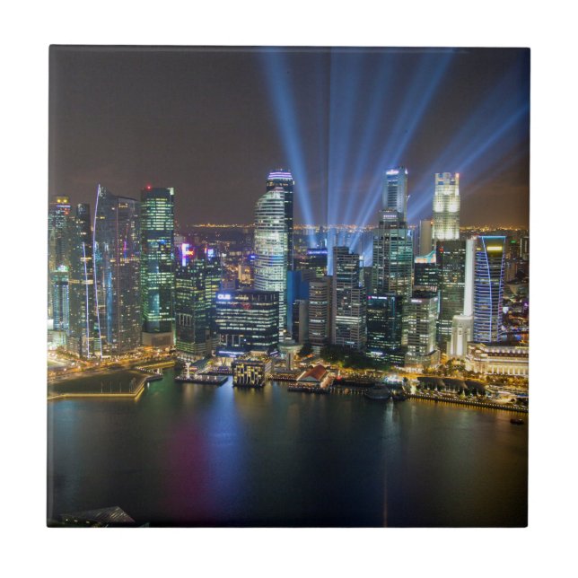 Singapore Downtown Lightshow Ceramic Tile (Front)
