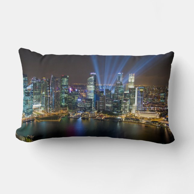 Singapore Downtown Lightshow Lumbar Pillow (Front)