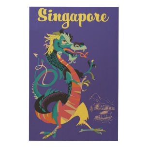 Singapore dragon vintage travel poster