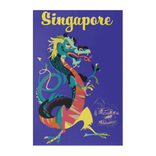 Singapore dragon vintage travel poster acrylic print