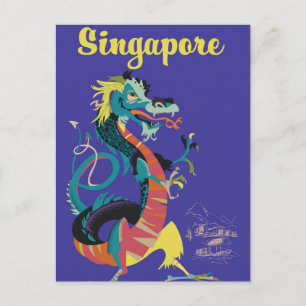 Singapore dragon vintage travel poster postcard