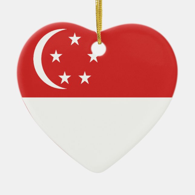 Singapore Flag Heart Ceramic Ornament (Front)