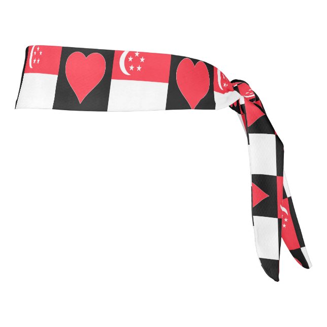 Singapore Flag Heart Love Pattern Singaporean Tie Headband (Rotate 90)