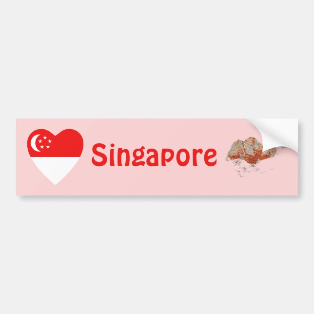 Singapore Flag Heart + Map Bumper Sticker (Front)