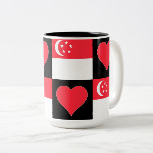 Singapore Flag Heart Pattern Patriotic Singaporean Two-Tone Coffee Mug