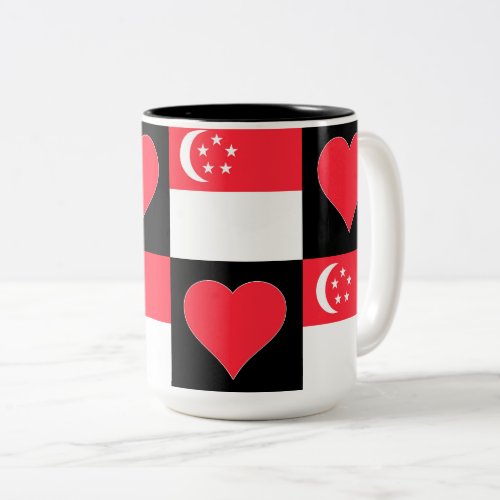 Singapore Flag Heart Pattern Patriotic Singaporean Two_Tone Coffee Mug