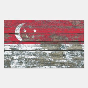 Singapore Flag On Rough Wood Boards Effect Rectangular Sticker by UniqueFlags at Zazzle