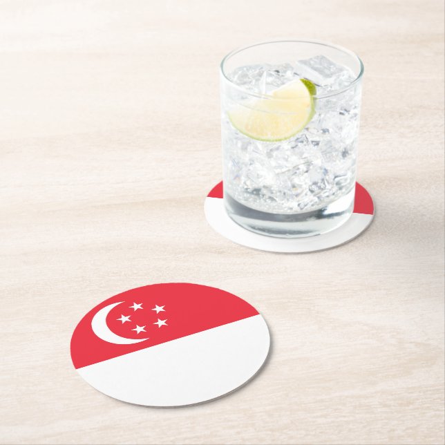 Singapore flag round paper coaster (Insitu)