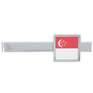 Singapore Flag Silver Finish Tie Bar