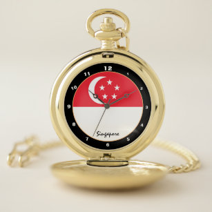 Singapore Flag & Singapore trendy fashion /design Pocket Watch