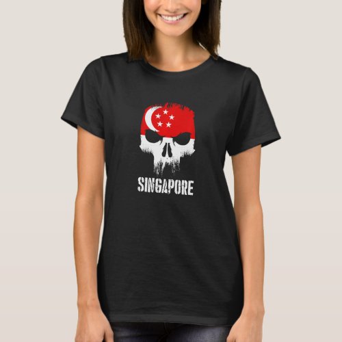 Singapore Flag Skull Singaporean Pride Patriotic T_Shirt