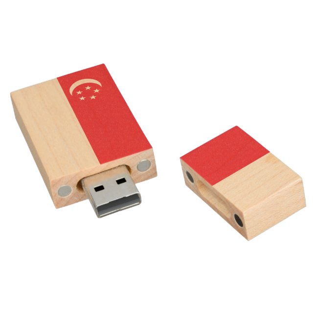 Singapore flag wood flash drive (Angled)
