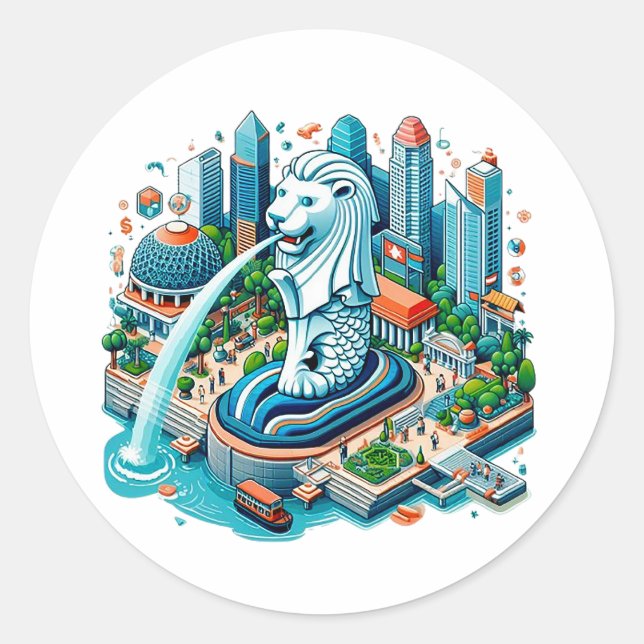 Singapore Garden Merlion Classic Round Sticker (Front)
