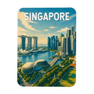 Singapore Illustration Travel Art Vintage Magnet